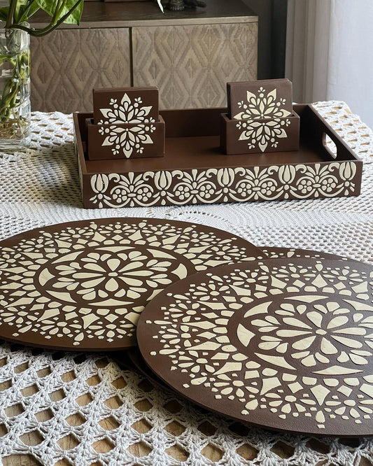 Tray, Coaster, Placemat Set - Brown/Beige