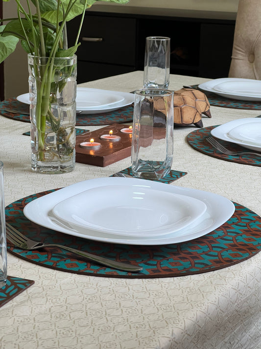 Kitenge Circular Placemat - Brown/Turquoise